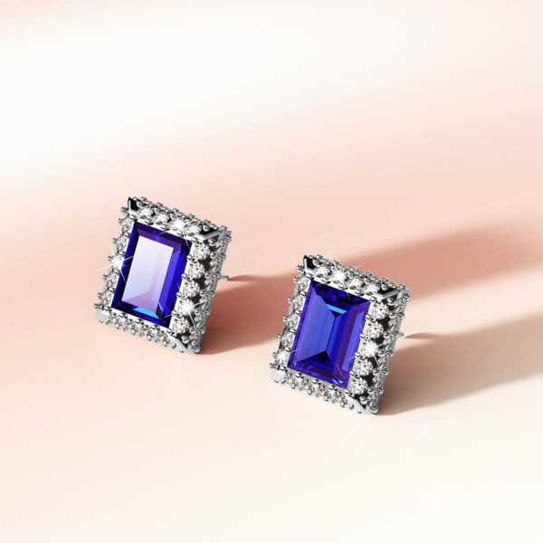 Square Tanzanite Stud Earrings Embellished with Crystals from SWAROVSKI® - Image 2