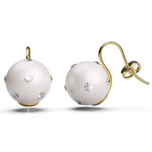 Crystal Embellished Large Round Shell Pearl Hook Back Earrings