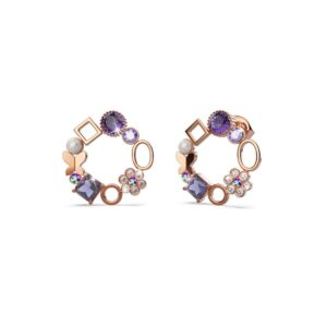 Lavender Geometric Circular Stud Earrings Embellished With SWAROVSKI® Crystals