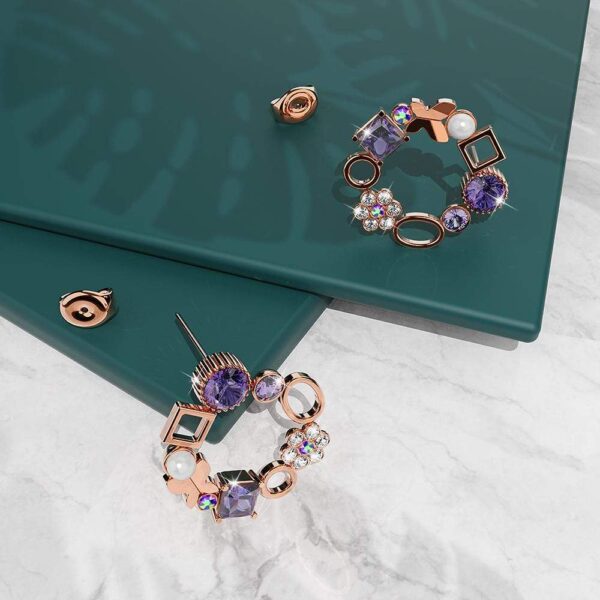 Lavender Geometric Circular Stud Earrings Embellished With SWAROVSKI® Crystals - Image 3