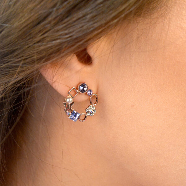 Lavender Geometric Circular Stud Earrings Embellished With SWAROVSKI® Crystals - Image 4