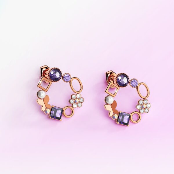 Lavender Geometric Circular Stud Earrings Embellished With SWAROVSKI® Crystals - Image 2