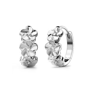 Floral Trio Huggie Earrings Embellished in SWAROVSKI® Crystals in White Gold
