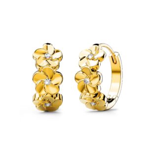 Floral Trio Huggie Earrings Embellished in SWAROVSKI® Crystals in Yellow Gold