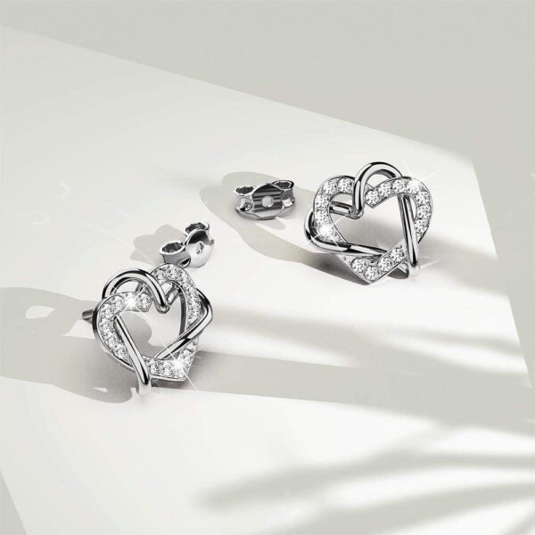 Intertwined Love & Hearts White Gold Plated Stud Earrings Embellished with SWAROVSKI® crystals - Image 2