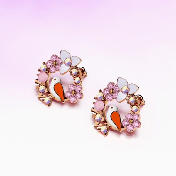Petite Floral With Bird Stud Earrings - Image 2