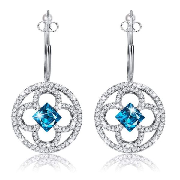 Aqua Blue Clover Drop Earrings With Pearls Embellished With SWAROVSKI® Crystals