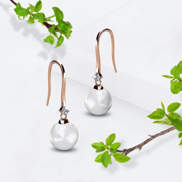 Magnificent Pearl Hook Rose Gold Earrings Embellished with SWAROVSKI® Crystals - Image 4