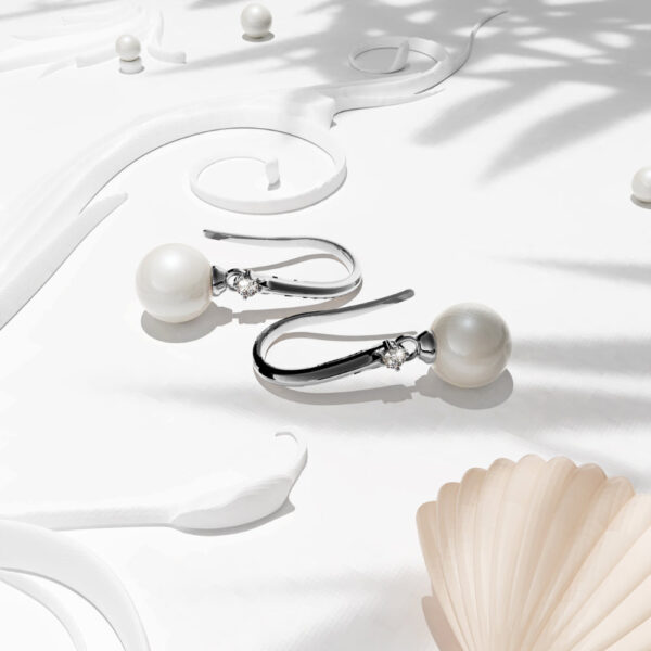 Magnificent Pearl Hook White Gold Earrings Embellished with SWAROVSKI® Crystals - Image 3