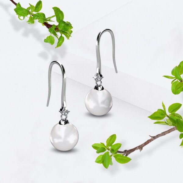 Magnificent Pearl Hook White Gold Earrings Embellished with SWAROVSKI® Crystals - Image 4