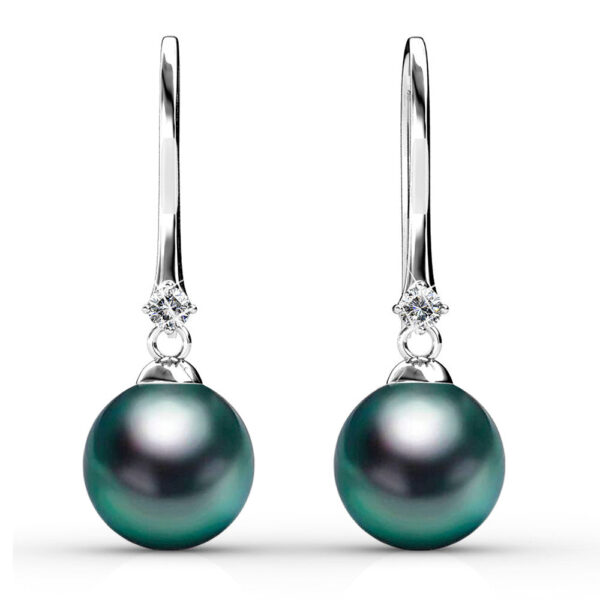 Magnificent Pearl Hook White Gold Earrings Embellished with SWAROVSKI® Crystal Iridescent Tahitian Look Pearls