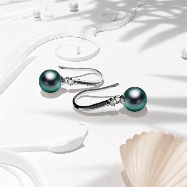 Magnificent Pearl Hook White Gold Earrings Embellished with SWAROVSKI® Crystal Iridescent Tahitian Look Pearls - Image 3