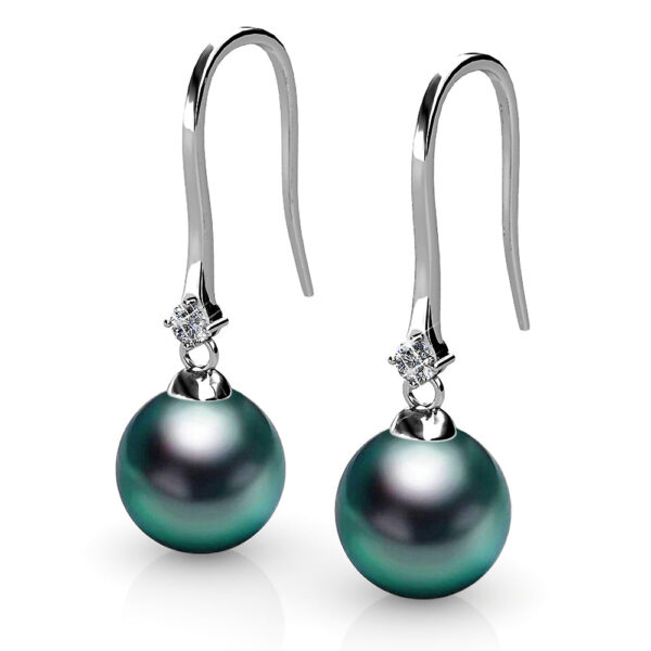Magnificent Pearl Hook White Gold Earrings Embellished with SWAROVSKI® Crystal Iridescent Tahitian Look Pearls - Image 2