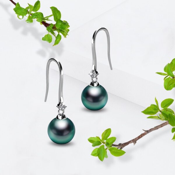 Magnificent Pearl Hook White Gold Earrings Embellished with SWAROVSKI® Crystal Iridescent Tahitian Look Pearls - Image 4
