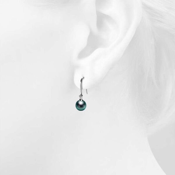 Magnificent Pearl Hook White Gold Earrings Embellished with SWAROVSKI® Crystal Iridescent Tahitian Look Pearls - Image 6