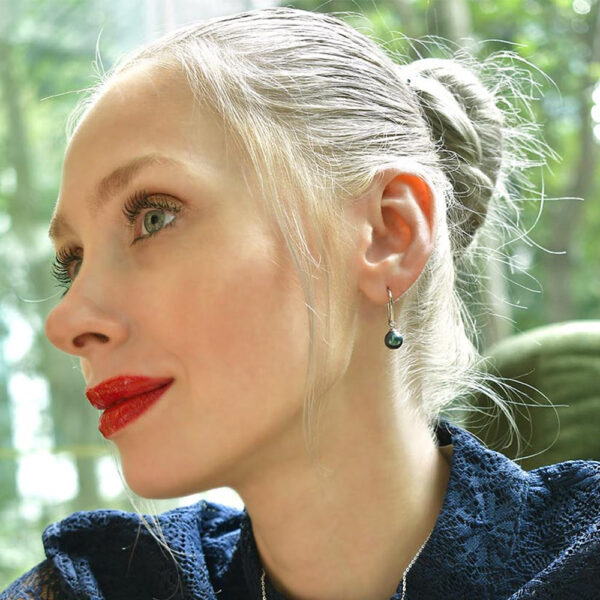 Magnificent Pearl Hook White Gold Earrings Embellished with SWAROVSKI® Crystal Iridescent Tahitian Look Pearls - Image 5