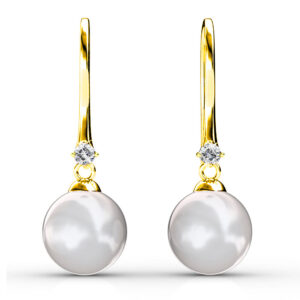 Magnificent Pearl Hook Gold Earrings Embellished with SWAROVSKIÂ® Crystals
