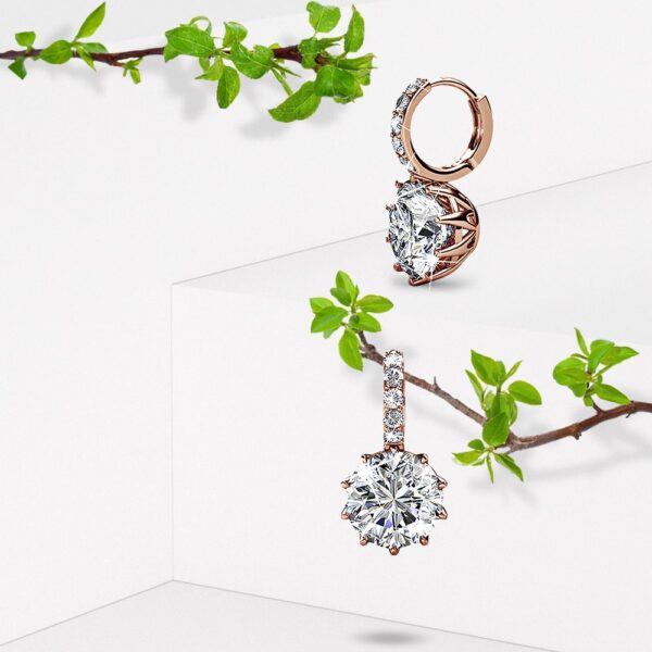 Rose Gold Huggie Earrings Embellished with SWAROVSKI® Crystals - Image 2