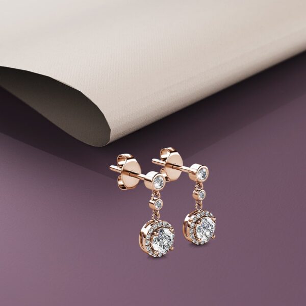 Lavish Rose Gold Modern Drop Earrings Embellished With SWAROVSKI® Crystals - Image 4