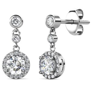 Lavish White Gold Modern Drop Earrings Embellished With SWAROVSKI® Crystals
