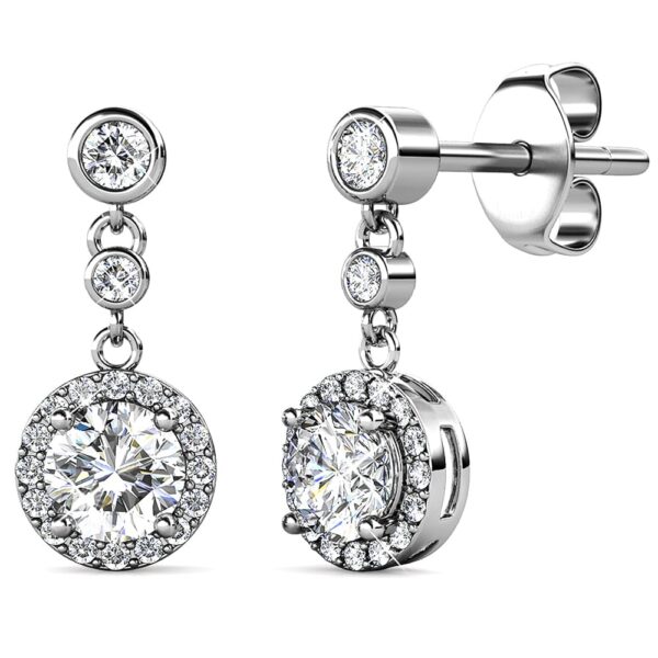 Lavish White Gold Modern Drop Earrings Embellished With SWAROVSKI® Crystals