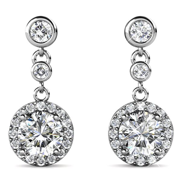 Lavish White Gold Modern Drop Earrings Embellished With SWAROVSKI® Crystals - Image 2