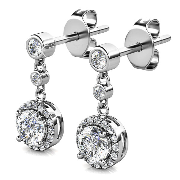 Lavish White Gold Modern Drop Earrings Embellished With SWAROVSKI® Crystals - Image 3