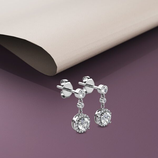 Lavish White Gold Modern Drop Earrings Embellished With SWAROVSKI® Crystals - Image 4
