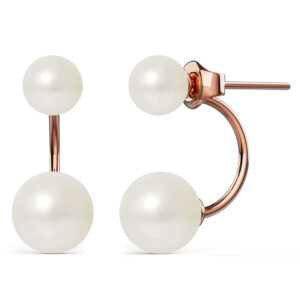 Rose Gold Duo Pearl Stud Earrings Embellished with SWAROVSKI® Crystal Pearl