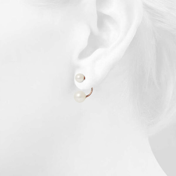 Rose Gold Duo Pearl Stud Earrings Embellished with SWAROVSKI® Crystal Pearl - Image 3