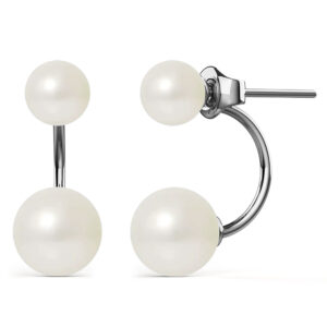 White Gold Duo Pearl Stud Earrings Embellished with SWAROVSKI® Crystal Pearl