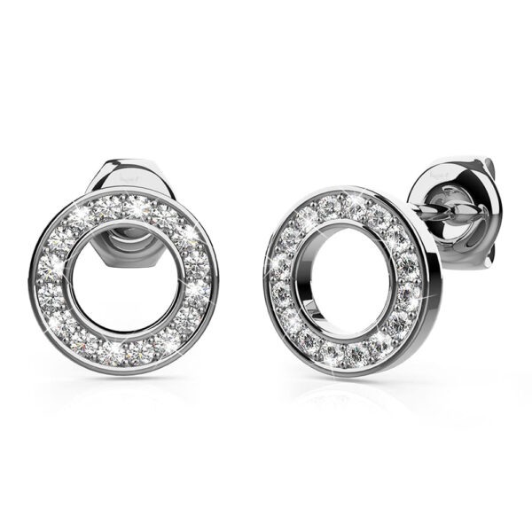 White Gold Dazzling Round Stud Earrings Embellished With SWAROVSKI® Crystals