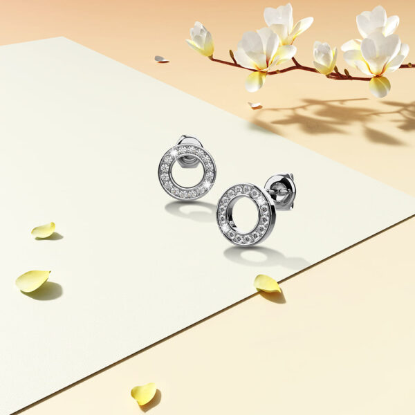 White Gold Dazzling Round Stud Earrings Embellished With SWAROVSKI® Crystals - Image 3
