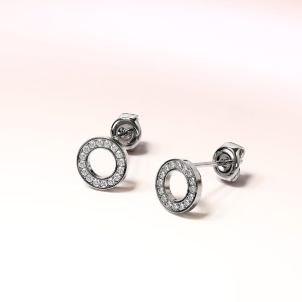 White Gold Dazzling Round Stud Earrings Embellished With SWAROVSKI® Crystals - Image 2