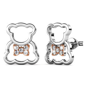 Teddy Bear with Ribbon Dual Tone Stud Earrings Embellished With SWAROVSKI® Crystals