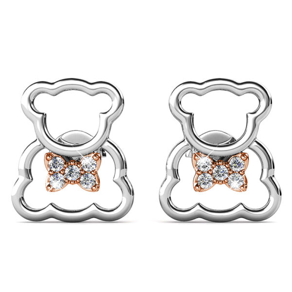 Teddy Bear with Ribbon Dual Tone Stud Earrings Embellished With SWAROVSKI® Crystals - Image 2