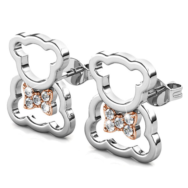 Teddy Bear with Ribbon Dual Tone Stud Earrings Embellished With SWAROVSKI® Crystals - Image 3