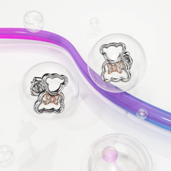 Teddy Bear with Ribbon Dual Tone Stud Earrings Embellished With SWAROVSKI® Crystals - Image 4