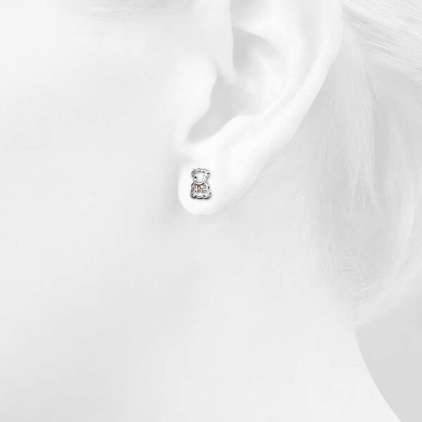 Teddy Bear with Ribbon Dual Tone Stud Earrings Embellished With SWAROVSKI® Crystals - Image 5