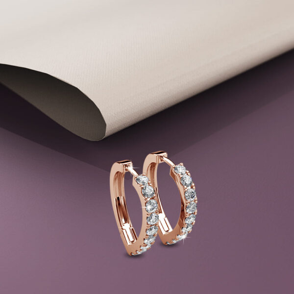 Rose Gold Craft Heart Huggie Earrings Embellished With SWAROVSKI® Crystals - Image 4