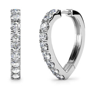 White Gold Craft Heart Huggie Earrings Embellished With SWAROVSKI® Crystals