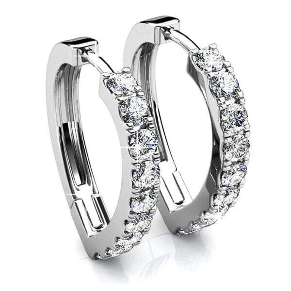 White Gold Craft Heart Huggie Earrings Embellished With SWAROVSKI® Crystals - Image 2