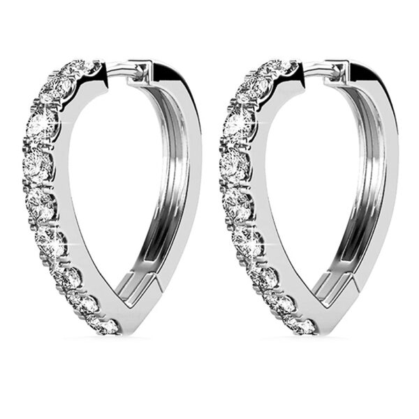White Gold Craft Heart Huggie Earrings Embellished With SWAROVSKI® Crystals - Image 3