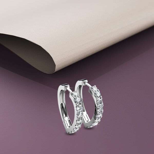 White Gold Craft Heart Huggie Earrings Embellished With SWAROVSKI® Crystals - Image 4