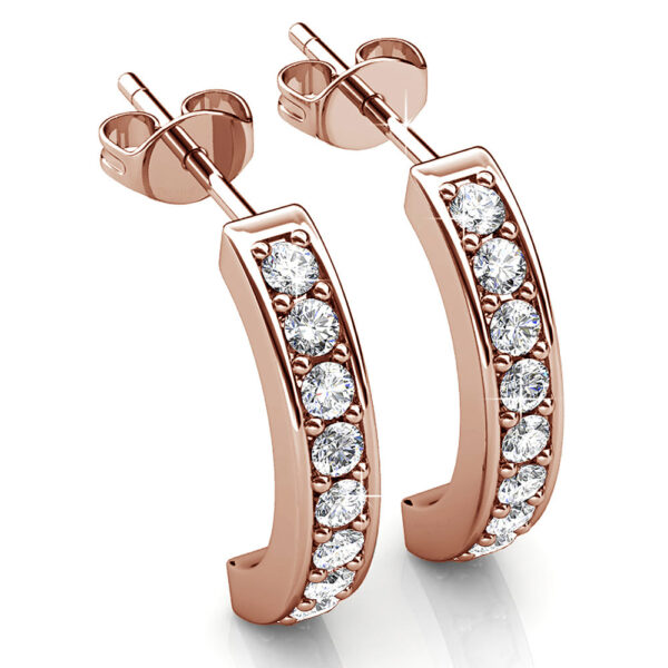 Rose Gold Semi Circle Curve Earrings Embellished With SWAROVSKI® Crystals - Image 2