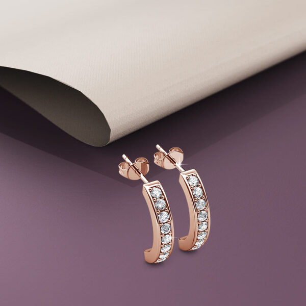 Rose Gold Semi Circle Curve Earrings Embellished With SWAROVSKI® Crystals - Image 4