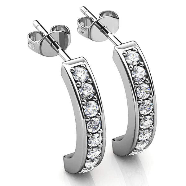 White Gold Semi Circle Curve Earrings Embellished With SWAROVSKI® Crystals - Image 2