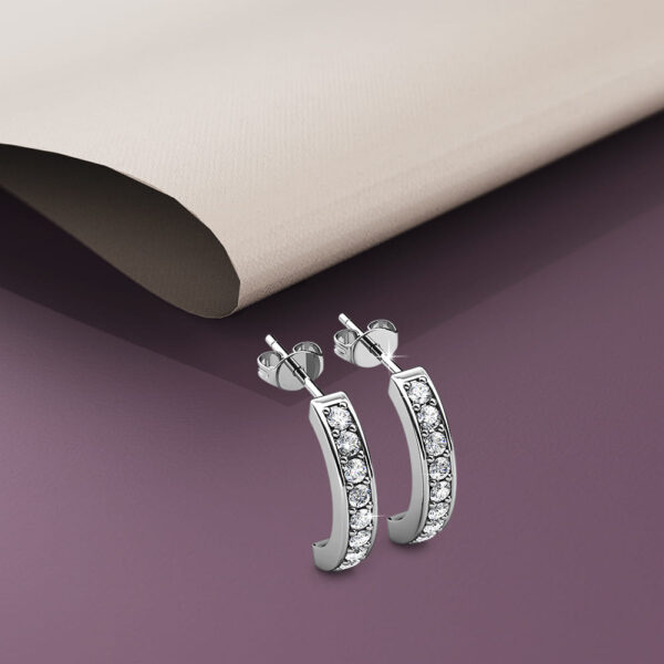 White Gold Semi Circle Curve Earrings Embellished With SWAROVSKI® Crystals - Image 4