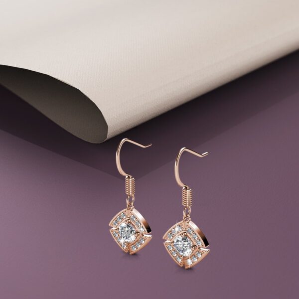 Rose Gold Brilliant Cut Hook Earrings Embellished With SWAROVSKI® Crystals - Image 4