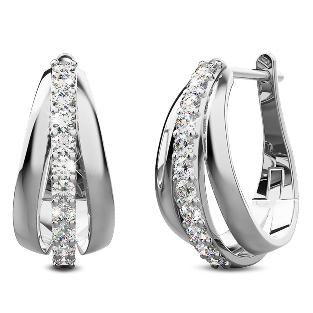 White Gold Triple Hoop Earrings Embellished with Crystals from SWAROVSKI®